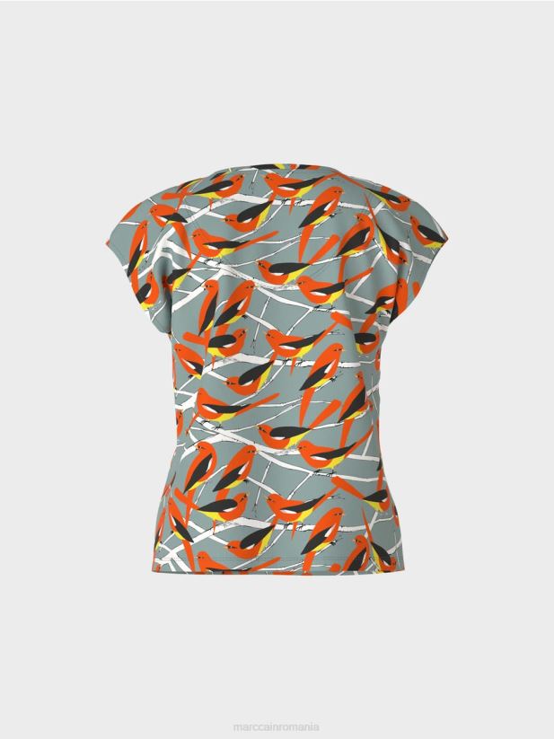 tricou fără mâneci cu design de pasăre Marc Cain albastru închis la cer îmbrăcăminte 4826HH1318