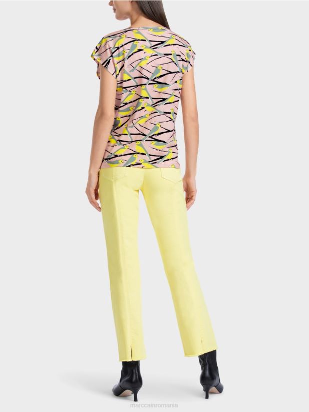 tricou fără mâneci cu design de pasăre Marc Cain roz pudra moale îmbrăcăminte 4826HH1316