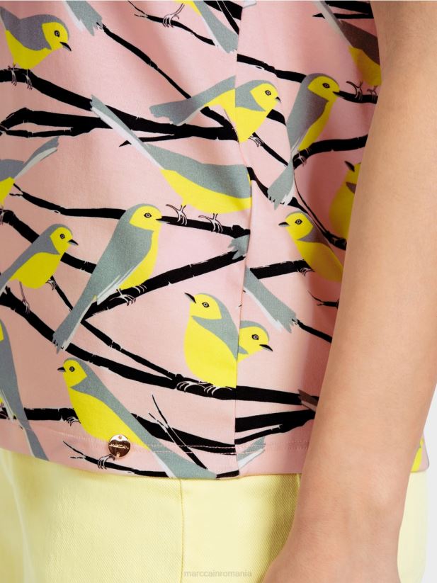 tricou fără mâneci cu design de pasăre Marc Cain roz pudra moale îmbrăcăminte 4826HH1316