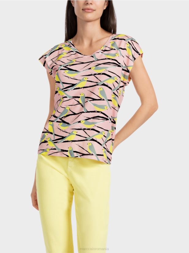 tricou fără mâneci cu design de pasăre Marc Cain roz pudra moale îmbrăcăminte 4826HH1316