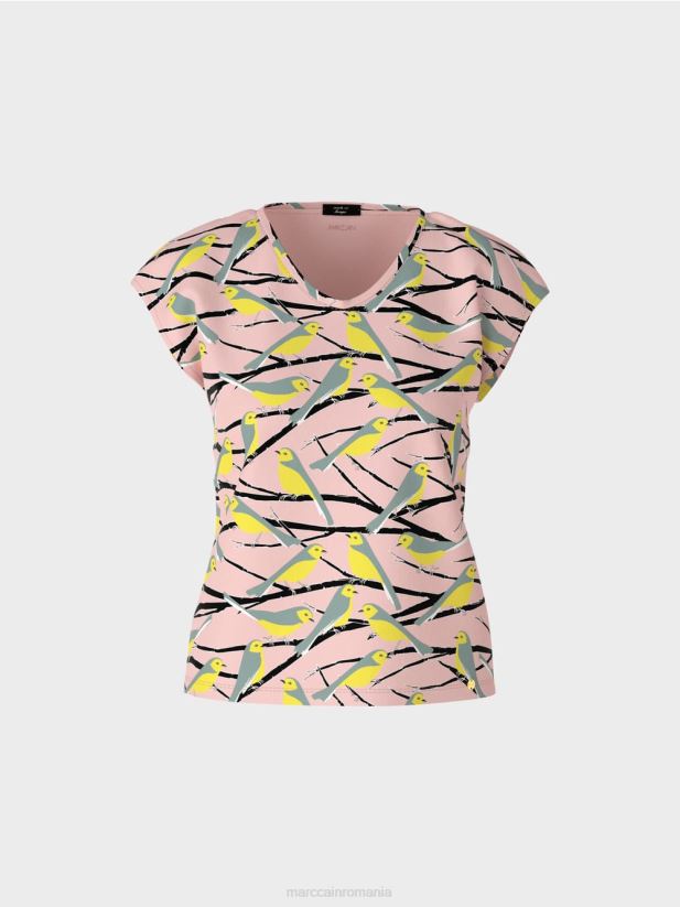 tricou fără mâneci cu design de pasăre Marc Cain roz pudra moale îmbrăcăminte 4826HH1316