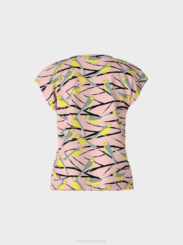 tricou fără mâneci cu design de pasăre Marc Cain roz pudra moale îmbrăcăminte 4826HH1316