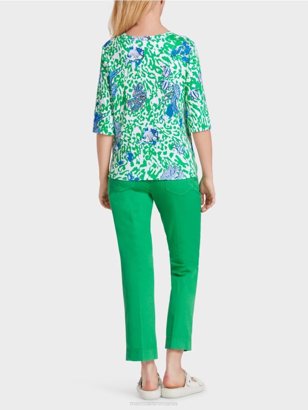tricou imprimat Marc Cain frunză strălucitoare de busuioc îmbrăcăminte 4826HH1363