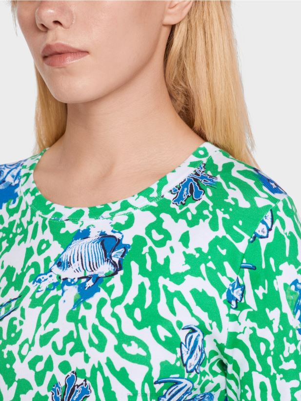 tricou imprimat Marc Cain frunză strălucitoare de busuioc îmbrăcăminte 4826HH1363