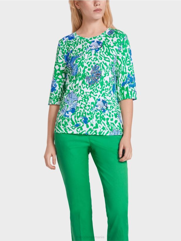 tricou imprimat Marc Cain frunză strălucitoare de busuioc îmbrăcăminte 4826HH1363