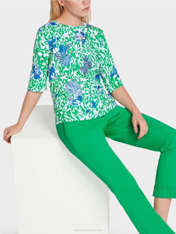 tricou imprimat Marc Cain frunză strălucitoare de busuioc îmbrăcăminte 4826HH1363