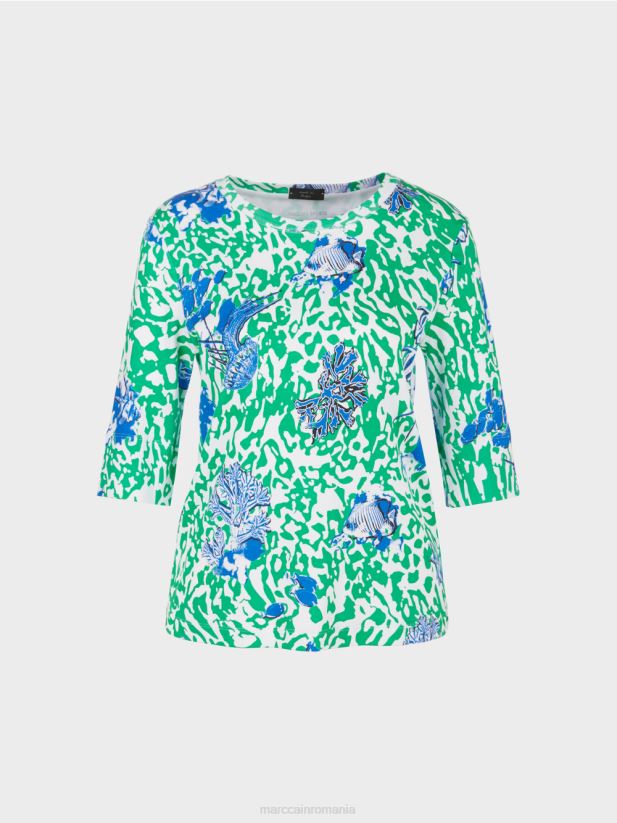 tricou imprimat Marc Cain frunză strălucitoare de busuioc îmbrăcăminte 4826HH1363