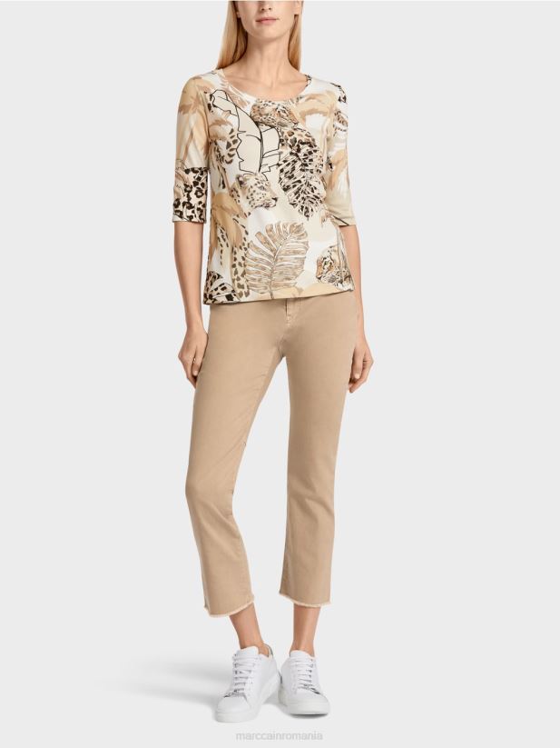 tricou imprimat cu maneci 3/4 Marc Cain nisip adânc îmbrăcăminte 4826HH1392