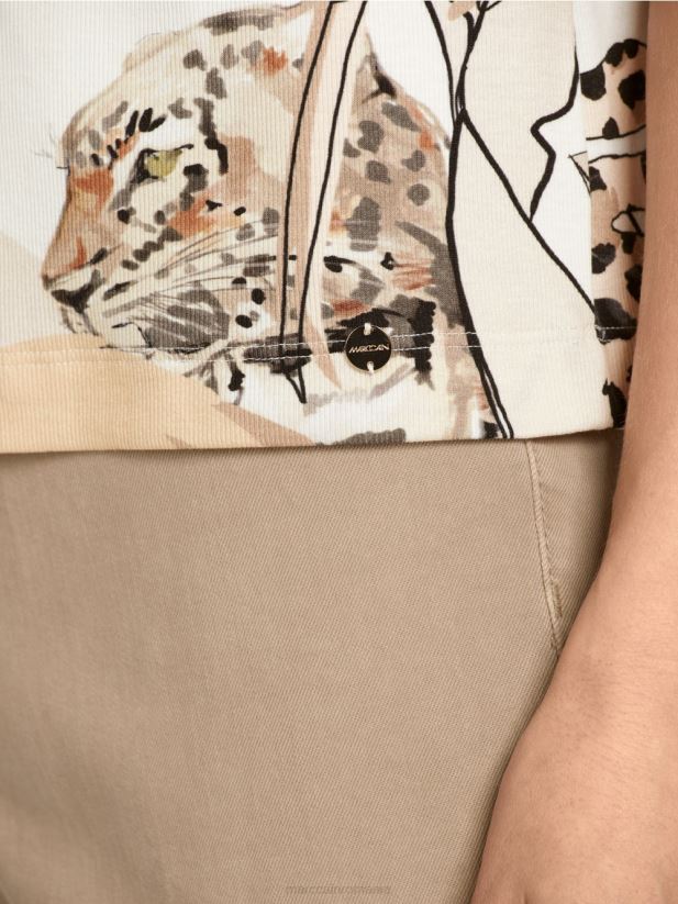 tricou imprimat cu maneci 3/4 Marc Cain nisip adânc îmbrăcăminte 4826HH1392