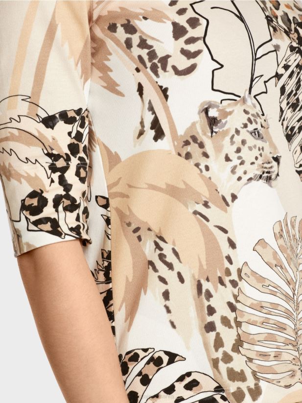 tricou imprimat cu maneci 3/4 Marc Cain nisip adânc îmbrăcăminte 4826HH1392