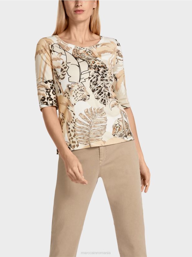 tricou imprimat cu maneci 3/4 Marc Cain nisip adânc îmbrăcăminte 4826HH1392