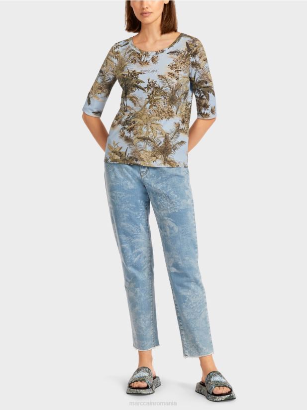 tricou imprimat cu un design cu nervuri fine Marc Cain albastru pudra deschis îmbrăcăminte 4826HH1412