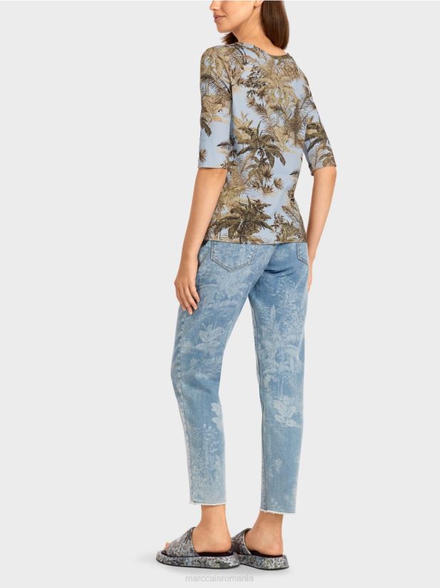 tricou imprimat cu un design cu nervuri fine Marc Cain albastru pudra deschis îmbrăcăminte 4826HH1412