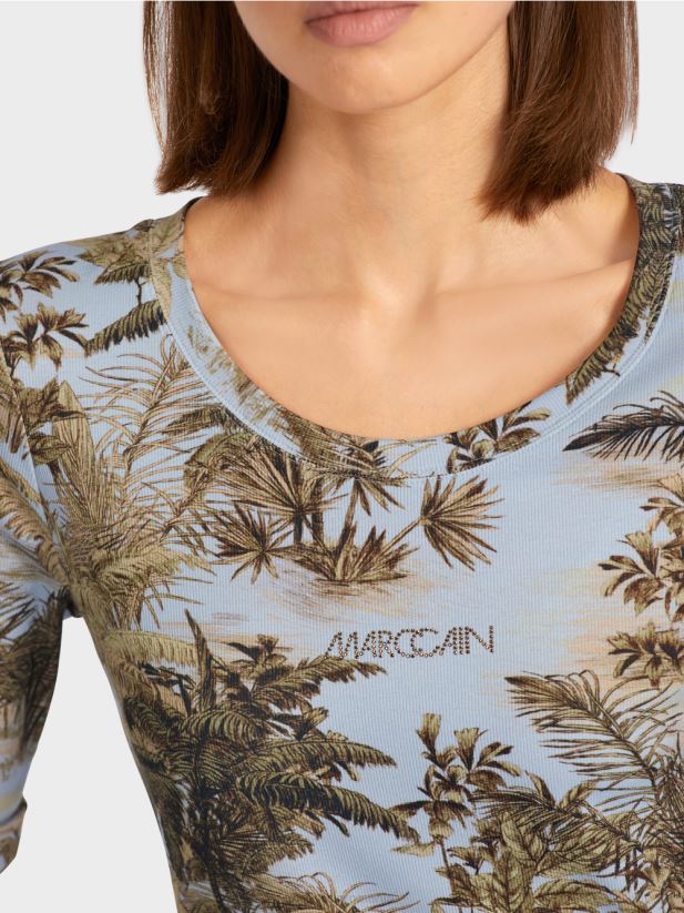 tricou imprimat cu un design cu nervuri fine Marc Cain albastru pudra deschis îmbrăcăminte 4826HH1412