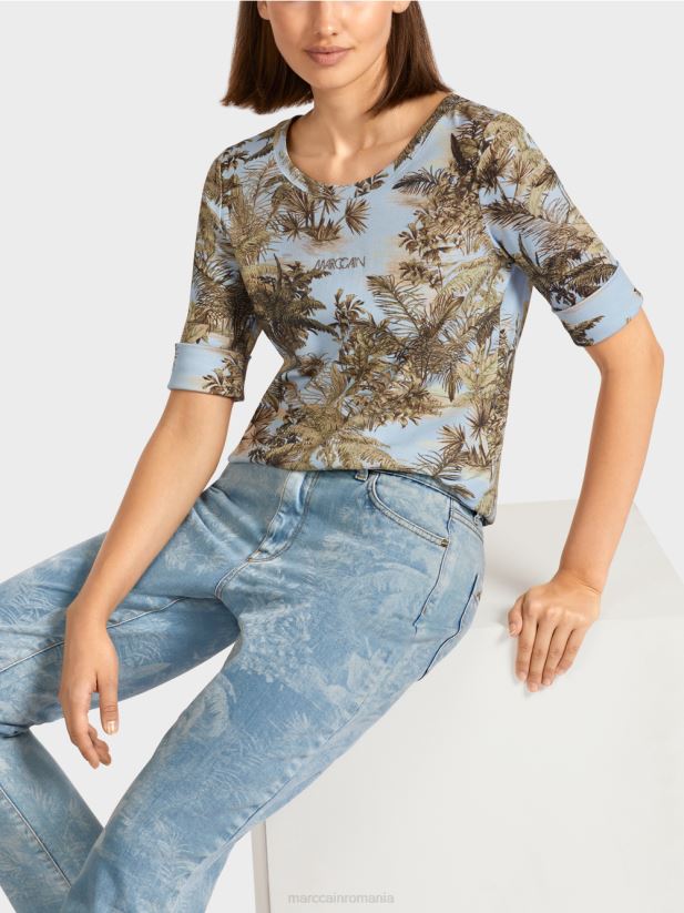 tricou imprimat cu un design cu nervuri fine Marc Cain albastru pudra deschis îmbrăcăminte 4826HH1412