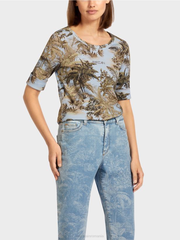 tricou imprimat cu un design cu nervuri fine Marc Cain albastru pudra deschis îmbrăcăminte 4826HH1412
