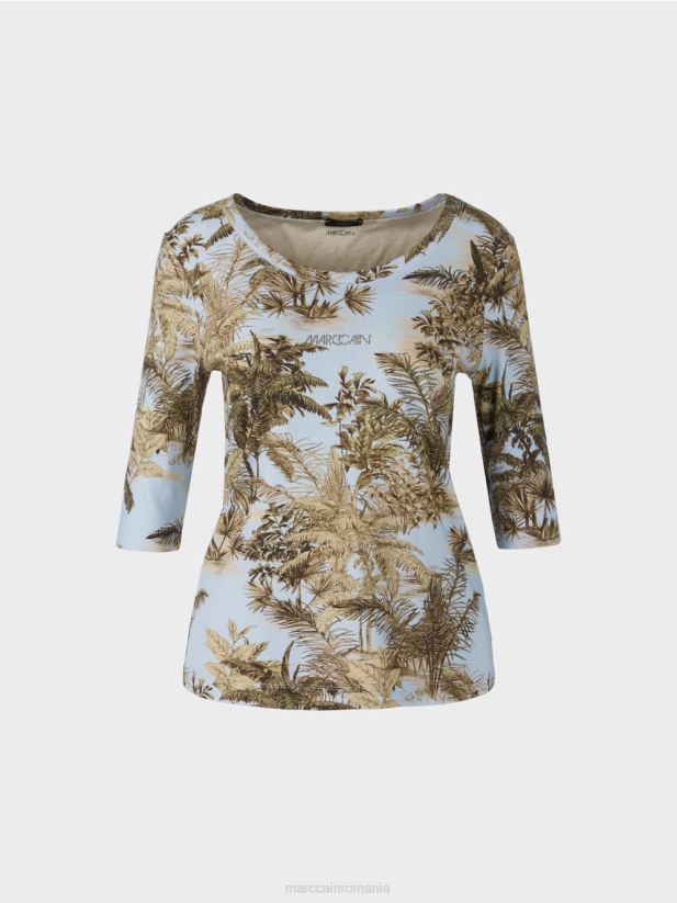 tricou imprimat cu un design cu nervuri fine Marc Cain albastru pudra deschis îmbrăcăminte 4826HH1412