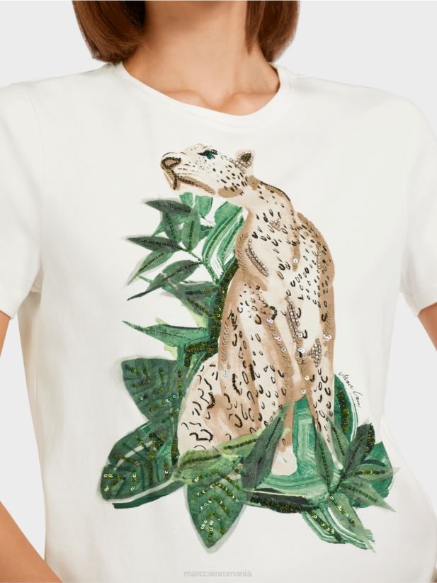 tricou leopard cu detalii strasuri Marc Cain mușchi verde îmbrăcăminte 4826HH1448