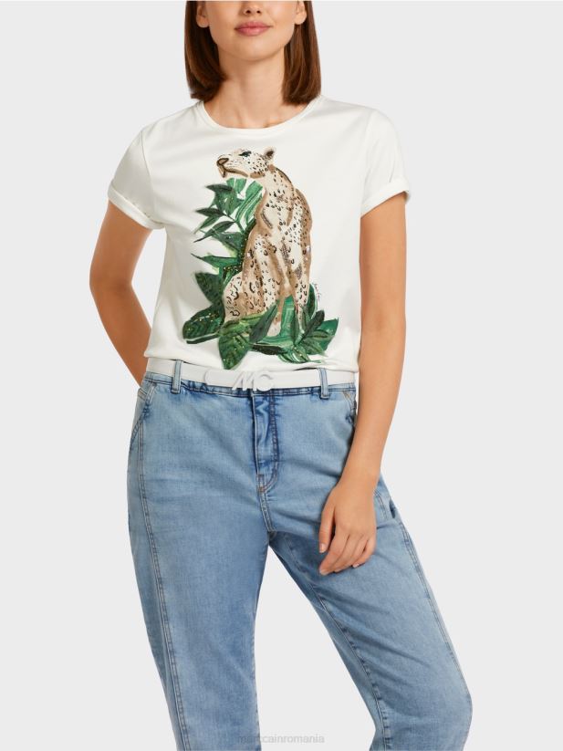 tricou leopard cu detalii strasuri Marc Cain mușchi verde îmbrăcăminte 4826HH1448