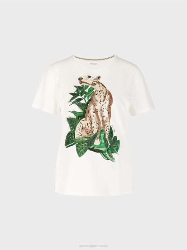 tricou leopard cu detalii strasuri Marc Cain mușchi verde îmbrăcăminte 4826HH1448