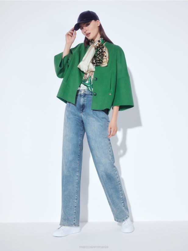 tricou leopard cu detalii strasuri Marc Cain mușchi verde îmbrăcăminte 4826HH1448