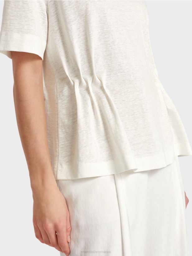 tricou mulat din in Marc Cain aproape alb îmbrăcăminte 4826HH1379