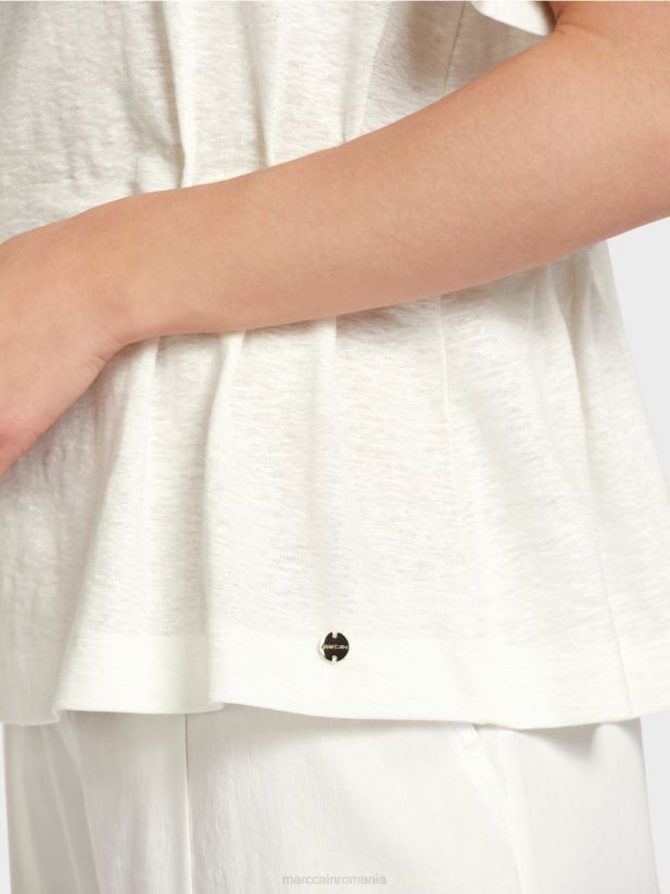 tricou mulat din in Marc Cain aproape alb îmbrăcăminte 4826HH1379