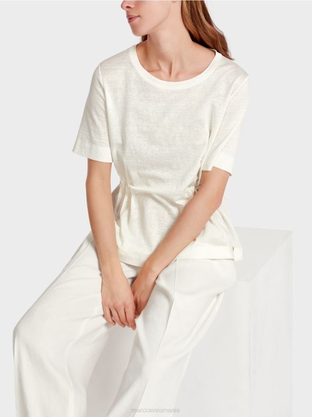 tricou mulat din in Marc Cain aproape alb îmbrăcăminte 4826HH1379