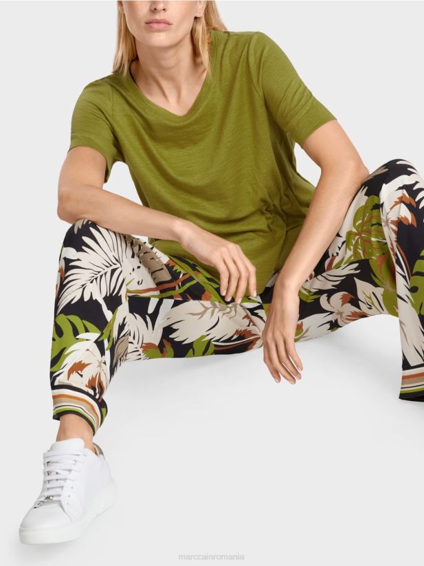 tricou mulat din in Marc Cain verde oliv intens îmbrăcăminte 4826HH1406