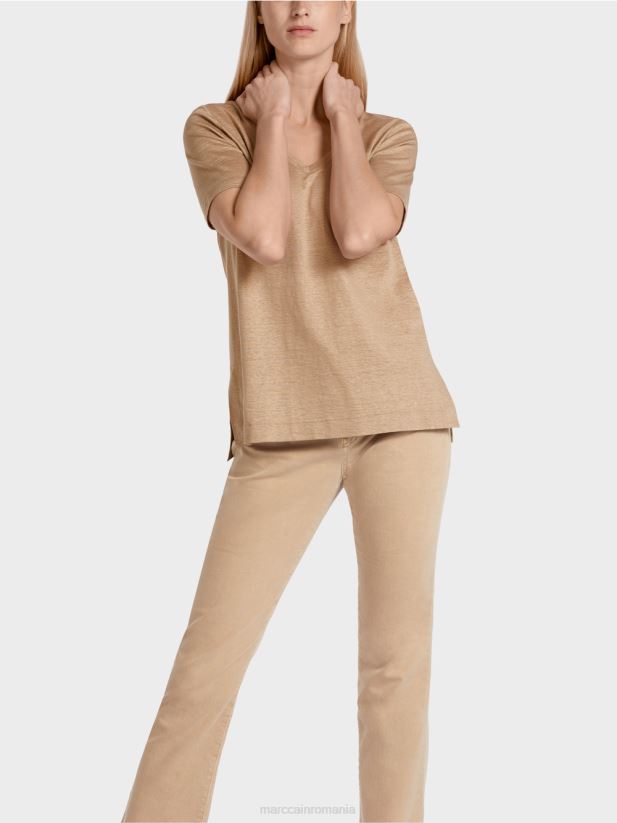 tricou într-un amestec de in Marc Cain nisip adânc îmbrăcăminte 4826HH1400