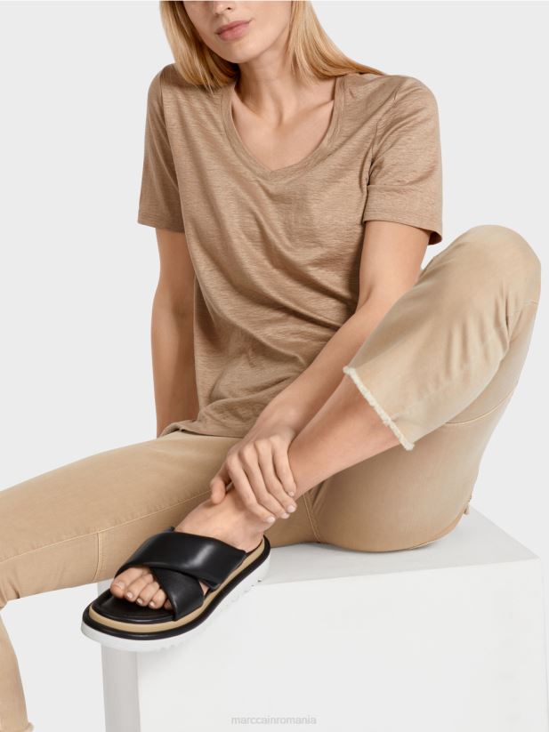 tricou într-un amestec de in Marc Cain nisip adânc îmbrăcăminte 4826HH1400