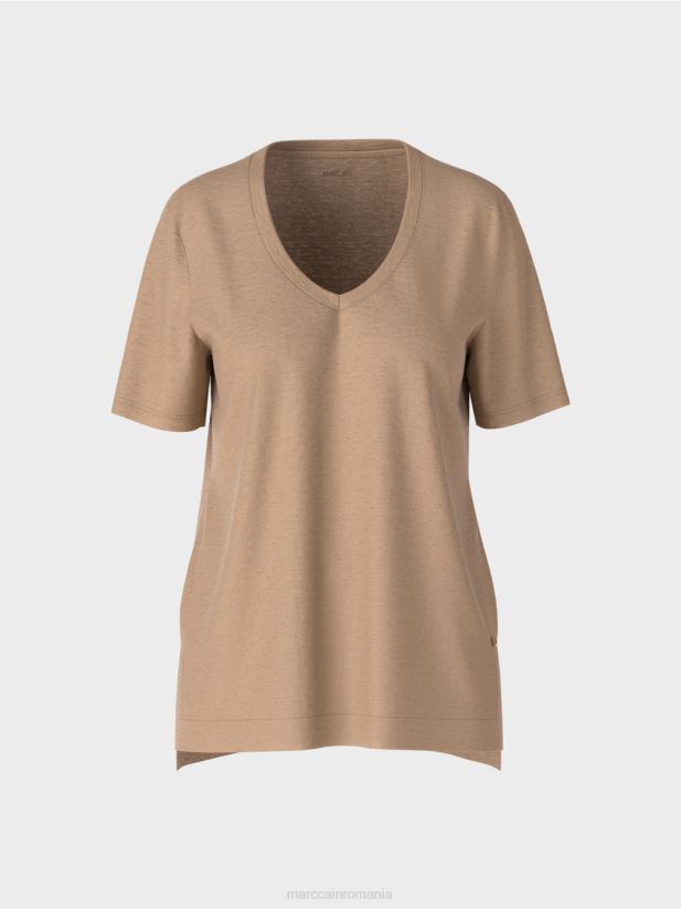 tricou într-un amestec de in Marc Cain nisip adânc îmbrăcăminte 4826HH1400