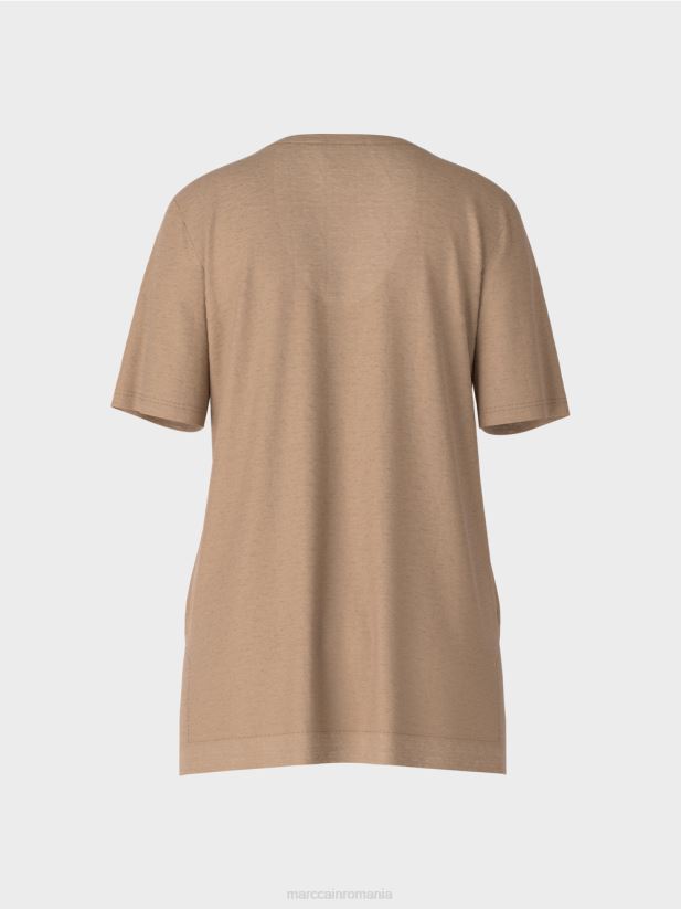 tricou într-un amestec de in Marc Cain nisip adânc îmbrăcăminte 4826HH1400