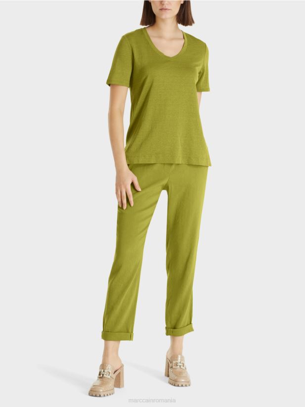 tricou într-un amestec de in Marc Cain verde oliv intens îmbrăcăminte 4826HH1398
