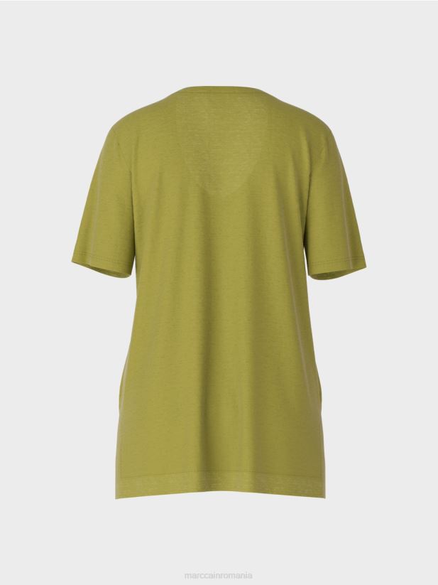tricou într-un amestec de in Marc Cain verde oliv intens îmbrăcăminte 4826HH1398