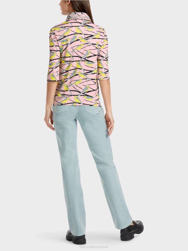 tricou polo cu design de păsări Marc Cain roz pudra moale îmbrăcăminte 4826HH1320