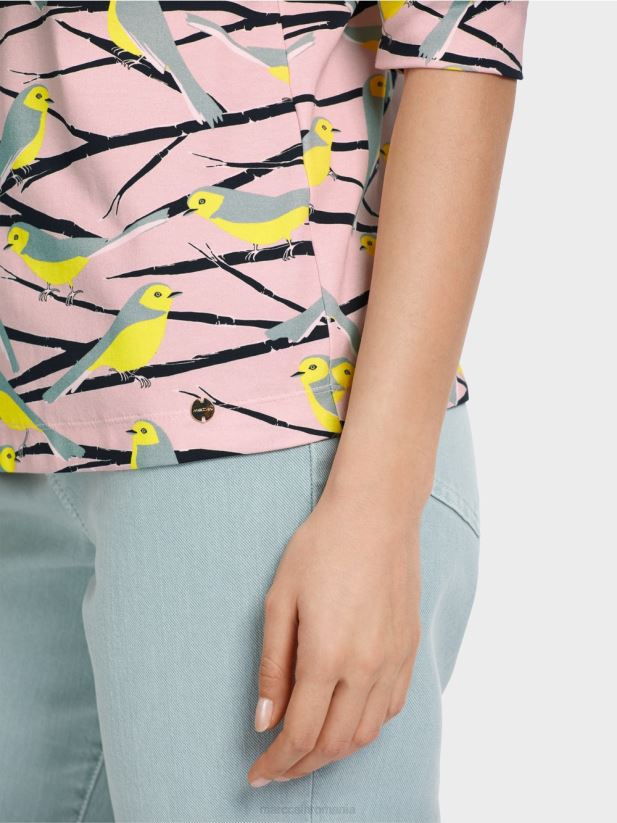 tricou polo cu design de păsări Marc Cain roz pudra moale îmbrăcăminte 4826HH1320