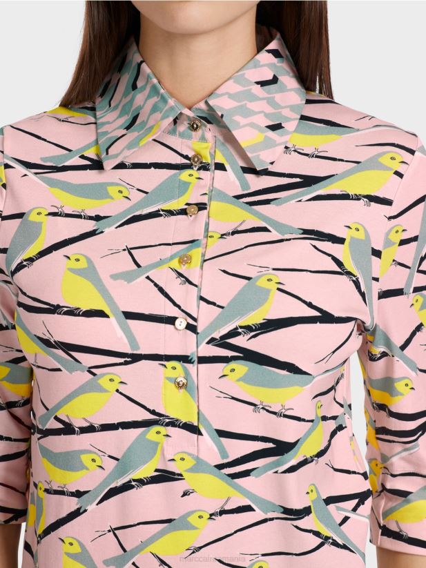 tricou polo cu design de păsări Marc Cain roz pudra moale îmbrăcăminte 4826HH1320