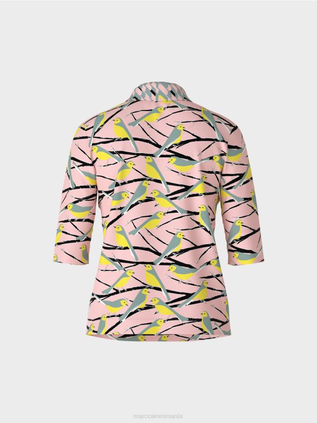 tricou polo cu design de păsări Marc Cain roz pudra moale îmbrăcăminte 4826HH1320