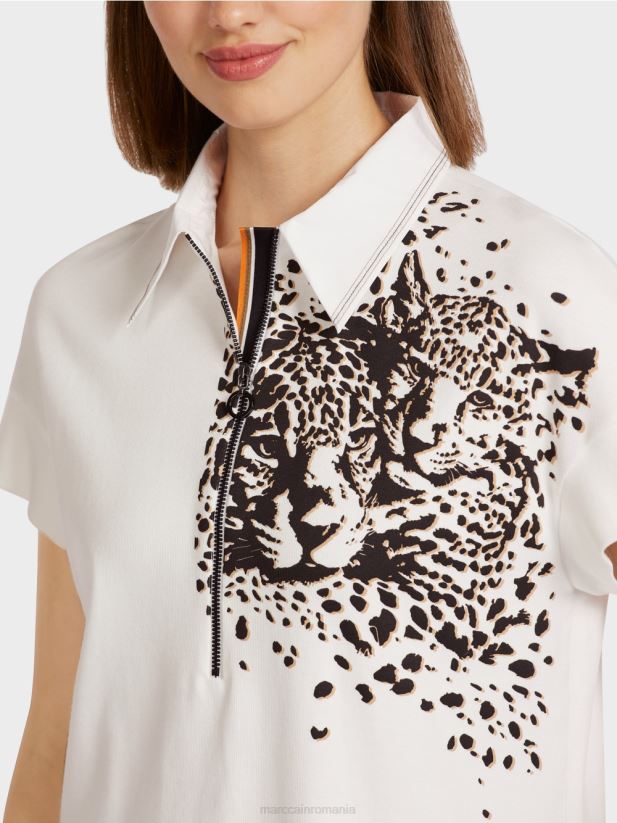 tricou polo cu imprimeu leopard Marc Cain aproape alb îmbrăcăminte 4826HH1437