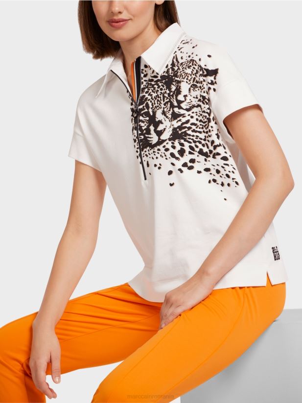 tricou polo cu imprimeu leopard Marc Cain aproape alb îmbrăcăminte 4826HH1437