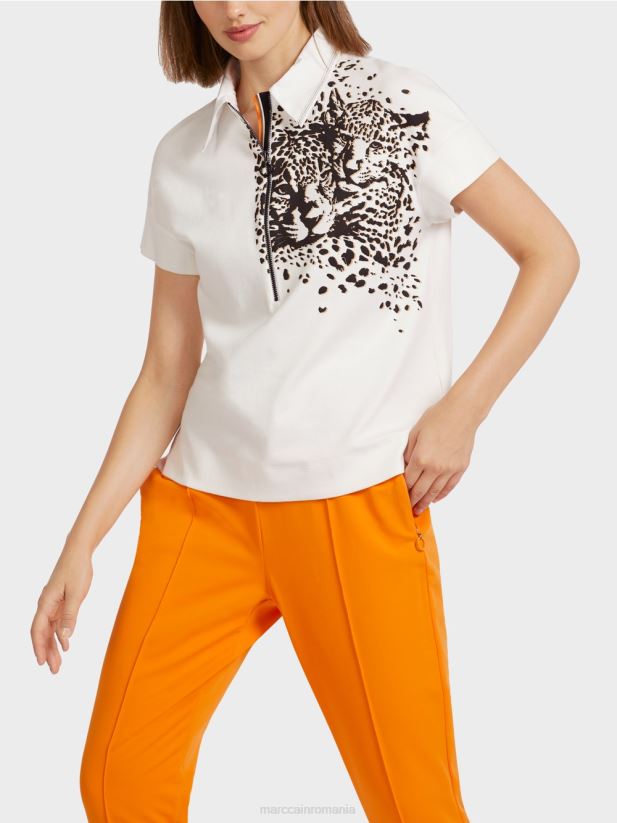 tricou polo cu imprimeu leopard Marc Cain aproape alb îmbrăcăminte 4826HH1437