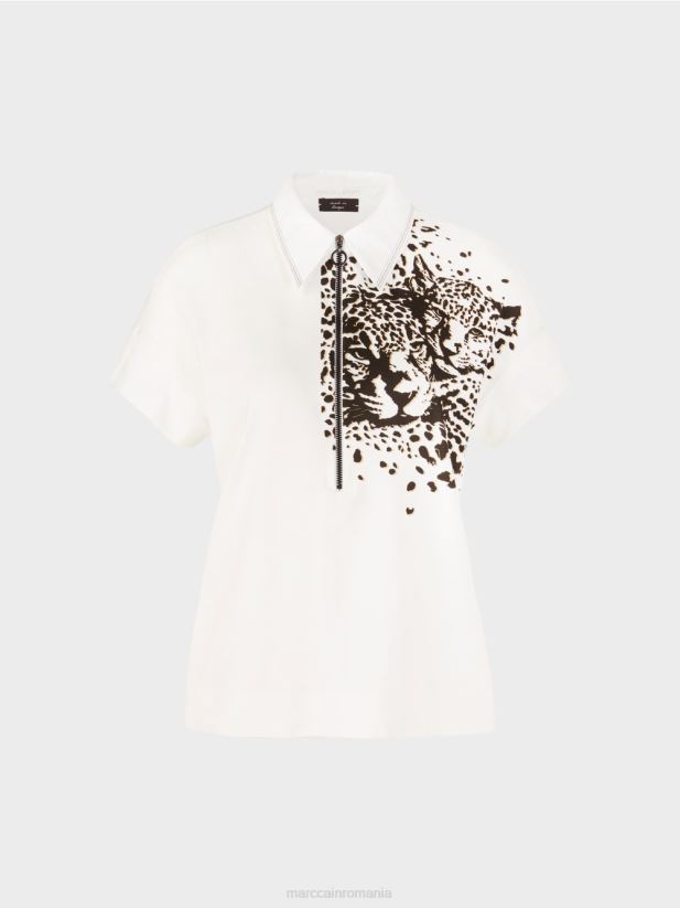 tricou polo cu imprimeu leopard Marc Cain aproape alb îmbrăcăminte 4826HH1437