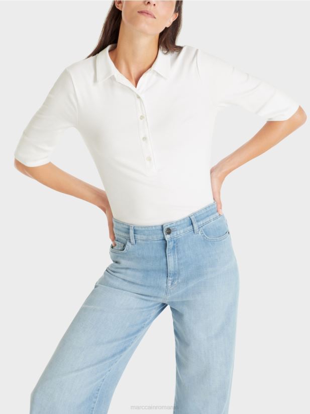 tricou polo din bumbac Marc Cain alb îmbrăcăminte 4826HH1463