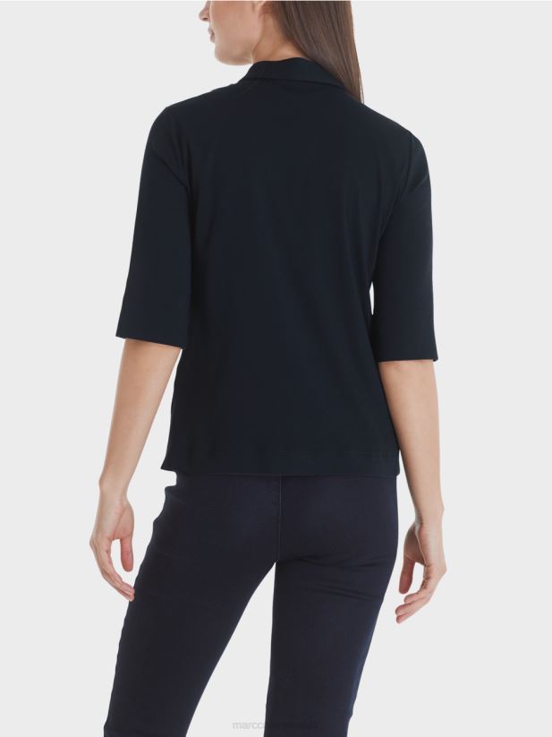 tricou polo din bumbac Marc Cain albastru miezul nopții îmbrăcăminte 4826HH1465