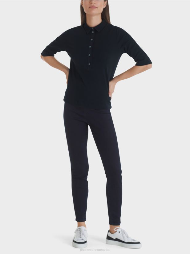 tricou polo din bumbac Marc Cain albastru miezul nopții îmbrăcăminte 4826HH1465
