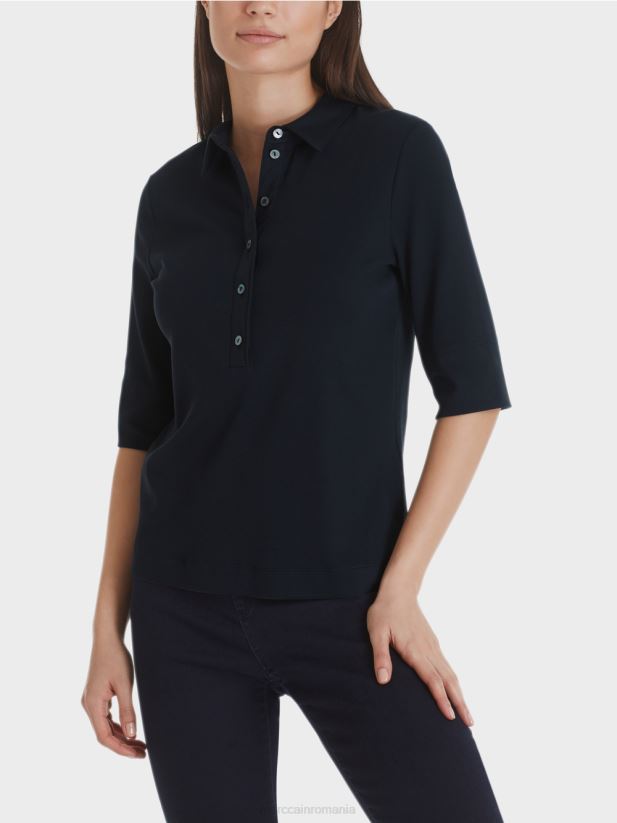 tricou polo din bumbac Marc Cain albastru miezul nopții îmbrăcăminte 4826HH1465