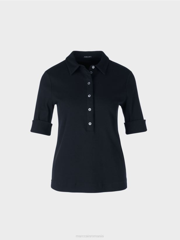 tricou polo din bumbac Marc Cain albastru miezul nopții îmbrăcăminte 4826HH1465