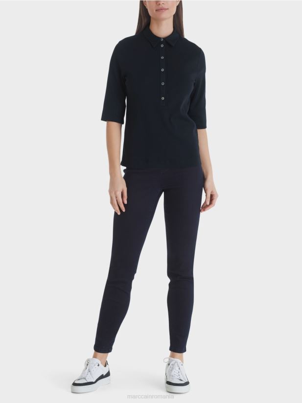 tricou polo din bumbac Marc Cain albastru miezul nopții îmbrăcăminte 4826HH1465