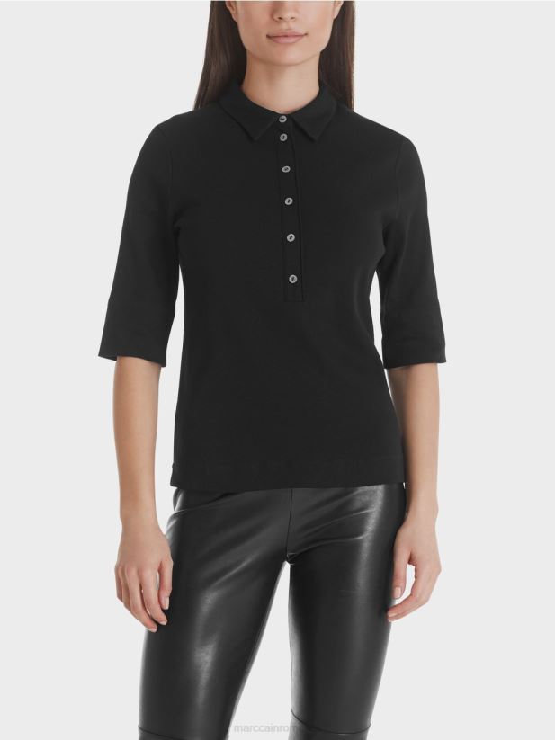 tricou polo din bumbac Marc Cain negru îmbrăcăminte 4826HH1464